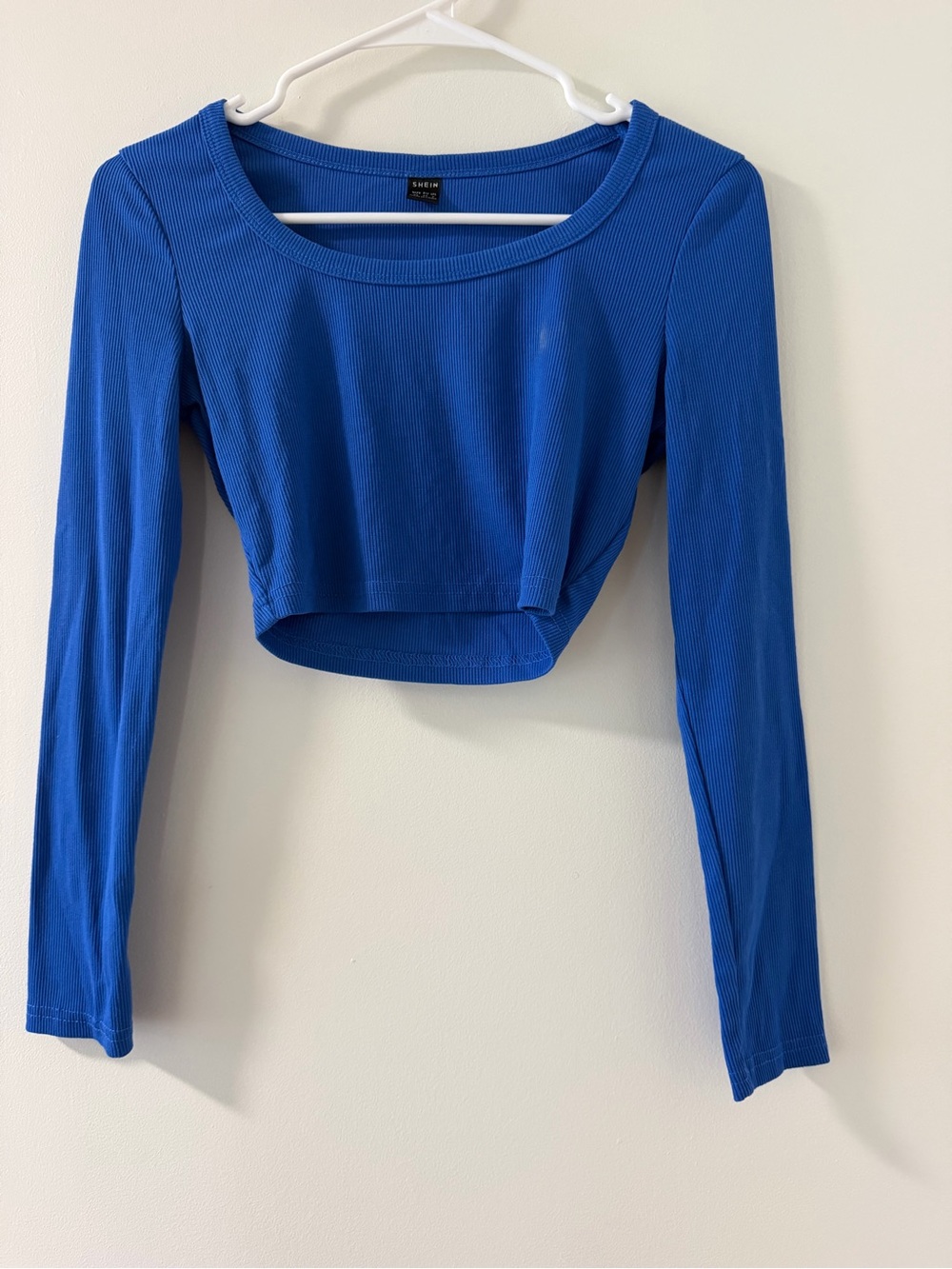 SHEIN Royal Blue Ribbed Long Sleeve Crop Top